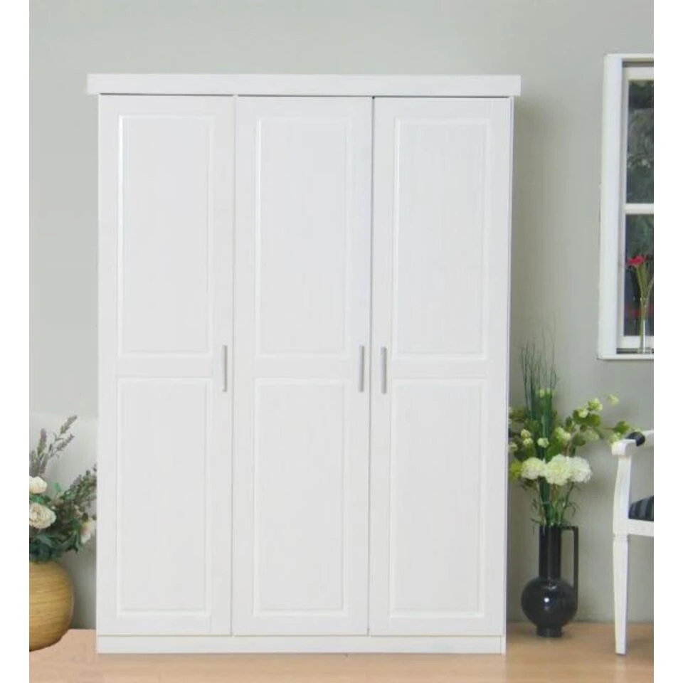 Hioshop Kledingkast Oslo Hout - 3 Deurs Wit 4 Hioshop Kledingkast Oslo Hout - 3 Deurs Wit - Afbeelding 2