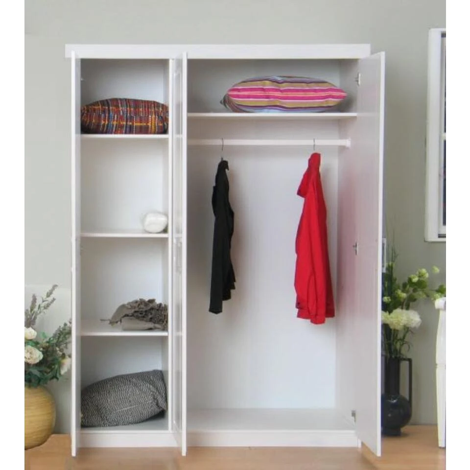 Hioshop Kledingkast Oslo Hout - 3 Deurs Wit 5 Hioshop Kledingkast Oslo Hout - 3 Deurs Wit - Afbeelding 3