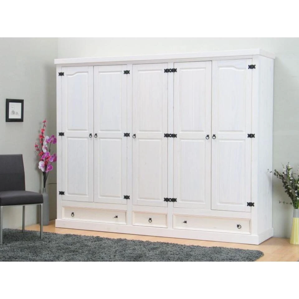 Hioshop Kledingkast New Mexico 5-deurs - Wit 4 Hioshop Kledingkast New Mexico 5-deurs - Wit - Afbeelding 2