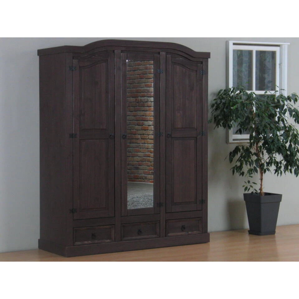 Hioshop Kledingkast New Mexico 3-deurs - Bruin 4 Hioshop Kledingkast New Mexico 3-deurs - Bruin - Afbeelding 2