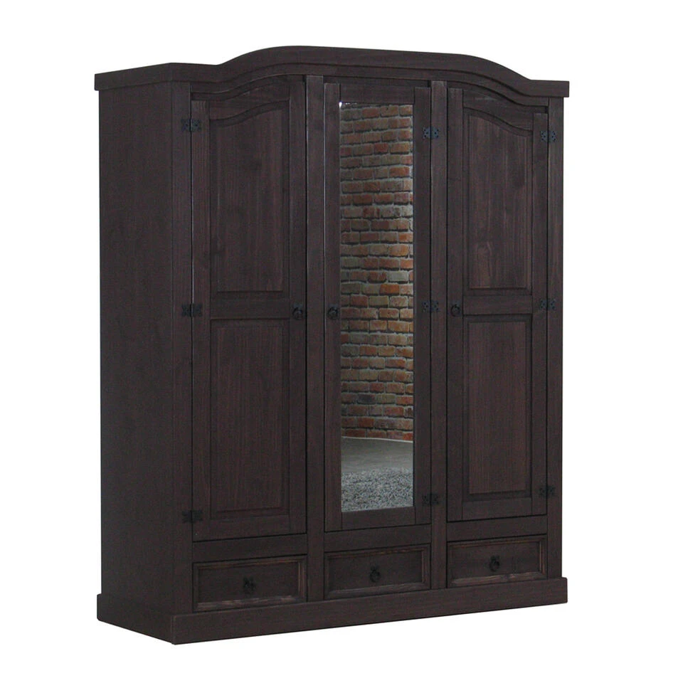 Hioshop Kledingkast New Mexico 3-deurs - Bruin 3 Hioshop Kledingkast New Mexico 3-deurs - Bruin