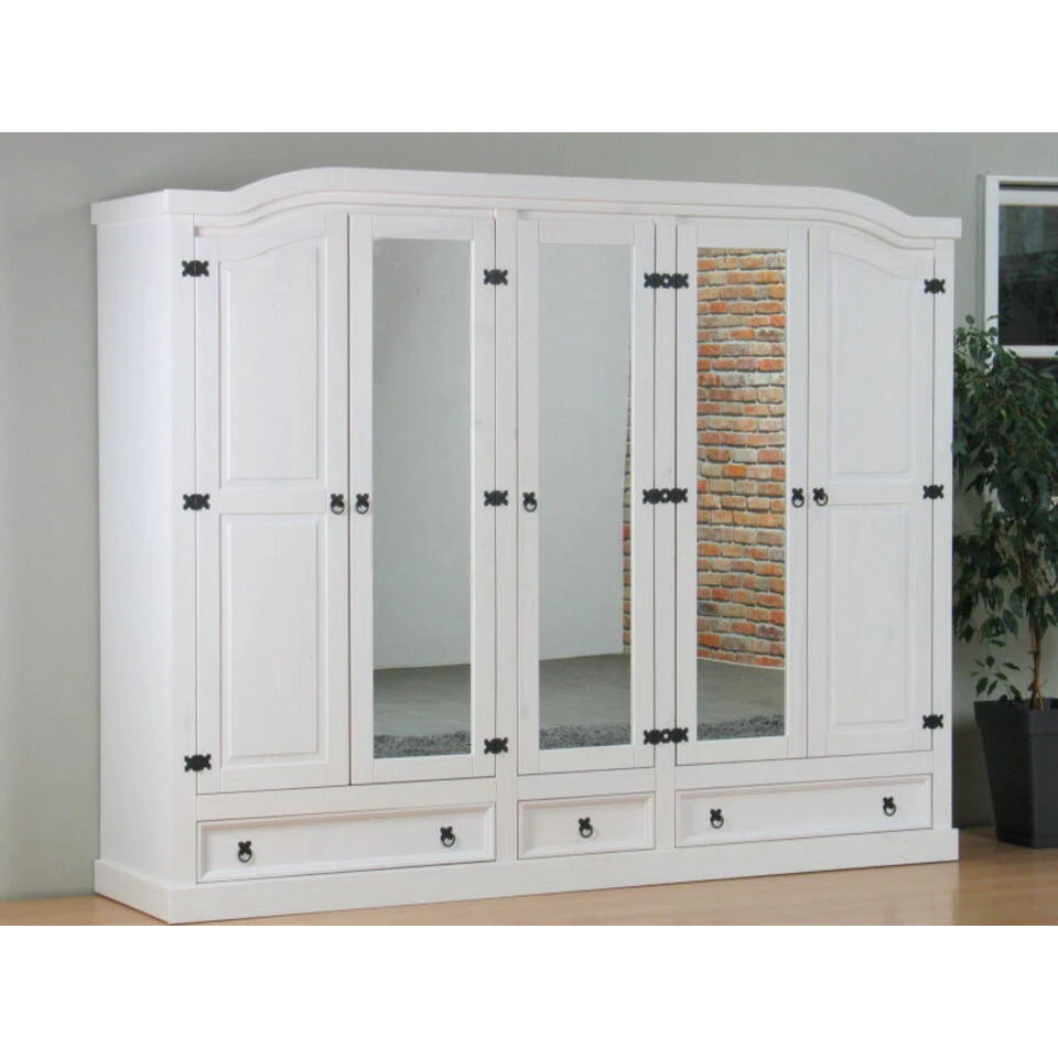 Hioshop Kledingkast New Mexico 5-deurs - Wit 4 Hioshop Kledingkast New Mexico 5-deurs - Wit - Afbeelding 2