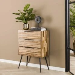 Giga Meubel Ladekast Teakhout - 3 Lades - 30x60x80cm - Naturel -RoomStyle Verkoopwinkel 1000067124 0105