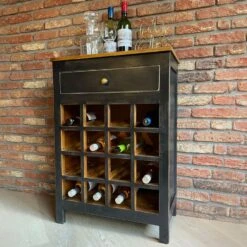 Rootsmann Wijnkast Zwart - Drankkast Hout - Hout -RoomStyle Verkoopwinkel 1000074627 0102