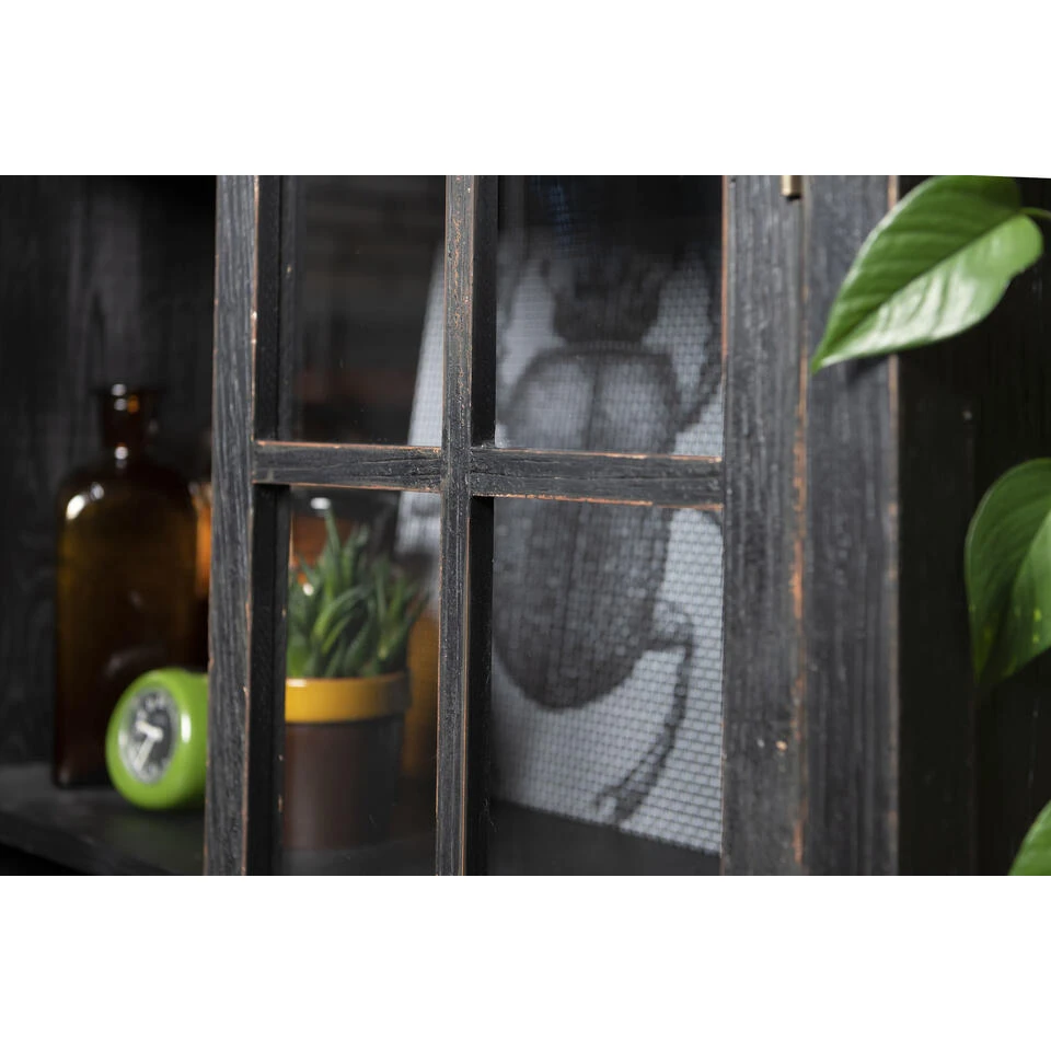 Rootsmann Houten Buffetkast - Zwart Hout Met Glas - Hout 4 Rootsmann Houten Buffetkast - Zwart Hout Met Glas - Hout - Afbeelding 2