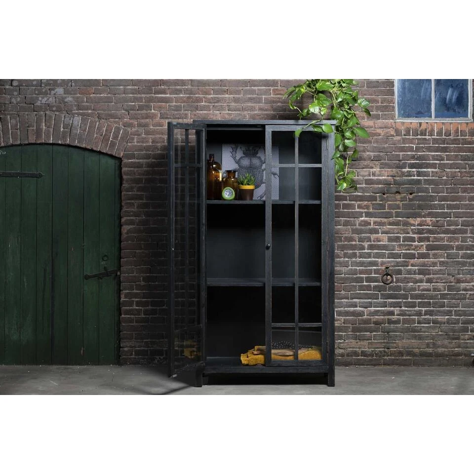 Rootsmann Houten Buffetkast - Zwart Hout Met Glas - Hout 5 Rootsmann Houten Buffetkast - Zwart Hout Met Glas - Hout - Afbeelding 3