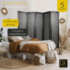 LW Collection Kamerscherm 5 Panelen Zwart 170X200CM - Paravent - Scheidingswand 9 LW Collection Kamerscherm 5 Panelen Zwart 170X200CM - Paravent - Scheidingswand -RoomStyle Verkoopwinkel 1000078133 0103