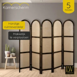 LW Collection Kamerscherm 5 Panelen Bruin 170X200CM - Paravent Rond - Scheidings -RoomStyle Verkoopwinkel 1000078134 0102