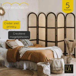 LW Collection Kamerscherm 5 Panelen Bruin 170X200CM - Paravent Rond - Scheidings -RoomStyle Verkoopwinkel 1000078134 0103