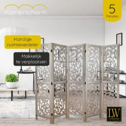 LW Collection Kamerscherm 5 Panelen Bruin 170X200CM - Paravent - Scheidingswand -RoomStyle Verkoopwinkel 1000078135 0102