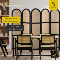 LW Collection Kamerscherm 5 Panelen Zwart 170X200CM - Paravent Rond - Scheidings -RoomStyle Verkoopwinkel 1000078136 0101