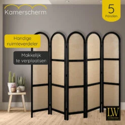 LW Collection Kamerscherm 5 Panelen Zwart 170X200CM - Paravent Rond - Scheidings -RoomStyle Verkoopwinkel 1000078136 0102