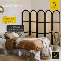 LW Collection Kamerscherm 5 Panelen Zwart 170X200CM - Paravent Rond - Scheidings -RoomStyle Verkoopwinkel 1000078136 0103