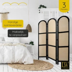 LW Collection Kamerscherm 3 Panelen Zwart 170X120CM - Paravent Rond - Scheidings -RoomStyle Verkoopwinkel 1000078140 0102