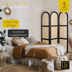 LW Collection Kamerscherm 3 Panelen Zwart 170X120CM - Paravent Rond - Scheidings -RoomStyle Verkoopwinkel 1000078140 0103