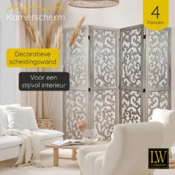 LW Collection Kamerscherm 4 Panelen Bruin 170X160CM - Paravent - Scheidingswand -RoomStyle Verkoopwinkel 1000078141 0101