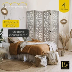 LW Collection Kamerscherm 4 Panelen Bruin 170X160CM - Paravent - Scheidingswand -RoomStyle Verkoopwinkel 1000078141 0103