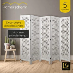 LW Collection Kamerscherm 5 Panelen Wit 170X200CM - Paravent - Scheidingswand -RoomStyle Verkoopwinkel 1000078144 0101