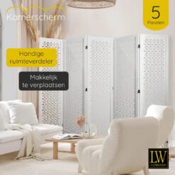 LW Collection Kamerscherm 5 Panelen Wit 170X200CM - Paravent - Scheidingswand -RoomStyle Verkoopwinkel 1000078144 0102