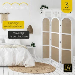 LW Collection Kamerscherm 3 Panelen Wit 170X120CM - Paravent Rond - Scheidingswa -RoomStyle Verkoopwinkel 1000078148 0102