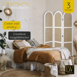 LW Collection Kamerscherm 3 Panelen Wit 170X120CM - Paravent Rond - Scheidingswa -RoomStyle Verkoopwinkel 1000078148 0103