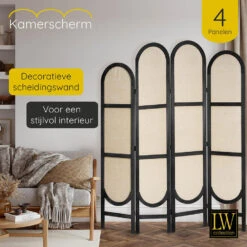 LW Collection Kamerscherm 4 Panelen Zwart 170X160CM - Paravent Rond - Scheidings 7 LW Collection Kamerscherm 4 Panelen Zwart 170X160CM - Paravent Rond - Scheidings -RoomStyle Verkoopwinkel 1000078150 0101