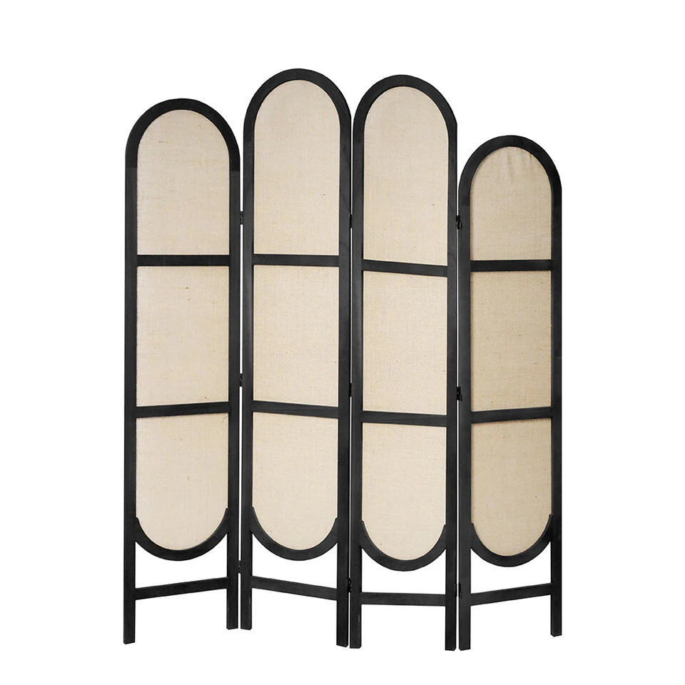 LW Collection Kamerscherm 4 Panelen Zwart 170X160CM - Paravent Rond - Scheidings 3 LW Collection Kamerscherm 4 Panelen Zwart 170X160CM - Paravent Rond - Scheidings