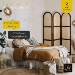 LW Collection Kamerscherm 3 Panelen Bruin 170X120CM - Paravent Rond - Scheidings -RoomStyle Verkoopwinkel 1000078151 0103