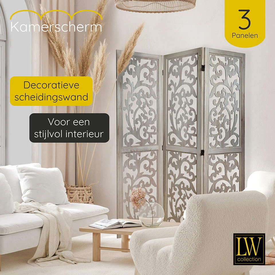LW Collection Kamerscherm 3 Panelen Bruin 170X120CM - Paravent - Scheidingswand 4 LW Collection Kamerscherm 3 Panelen Bruin 170X120CM - Paravent - Scheidingswand - Afbeelding 2