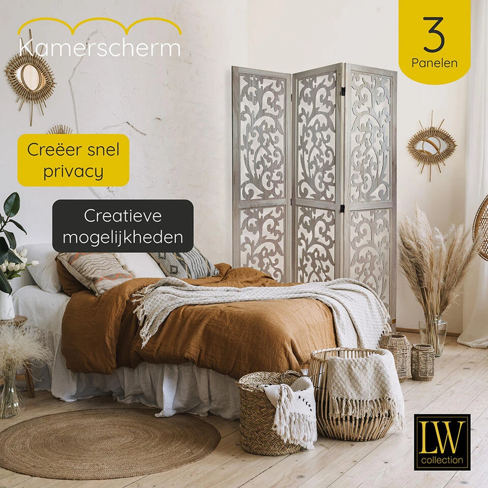 LW Collection Kamerscherm 3 Panelen Bruin 170X120CM - Paravent - Scheidingswand 6 LW Collection Kamerscherm 3 Panelen Bruin 170X120CM - Paravent - Scheidingswand - Afbeelding 4