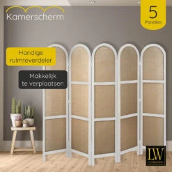 LW Collection Kamerscherm 5 Panelen Wit 170X200CM - Paravent Rond - Scheidingswa -RoomStyle Verkoopwinkel 1000078154 0102