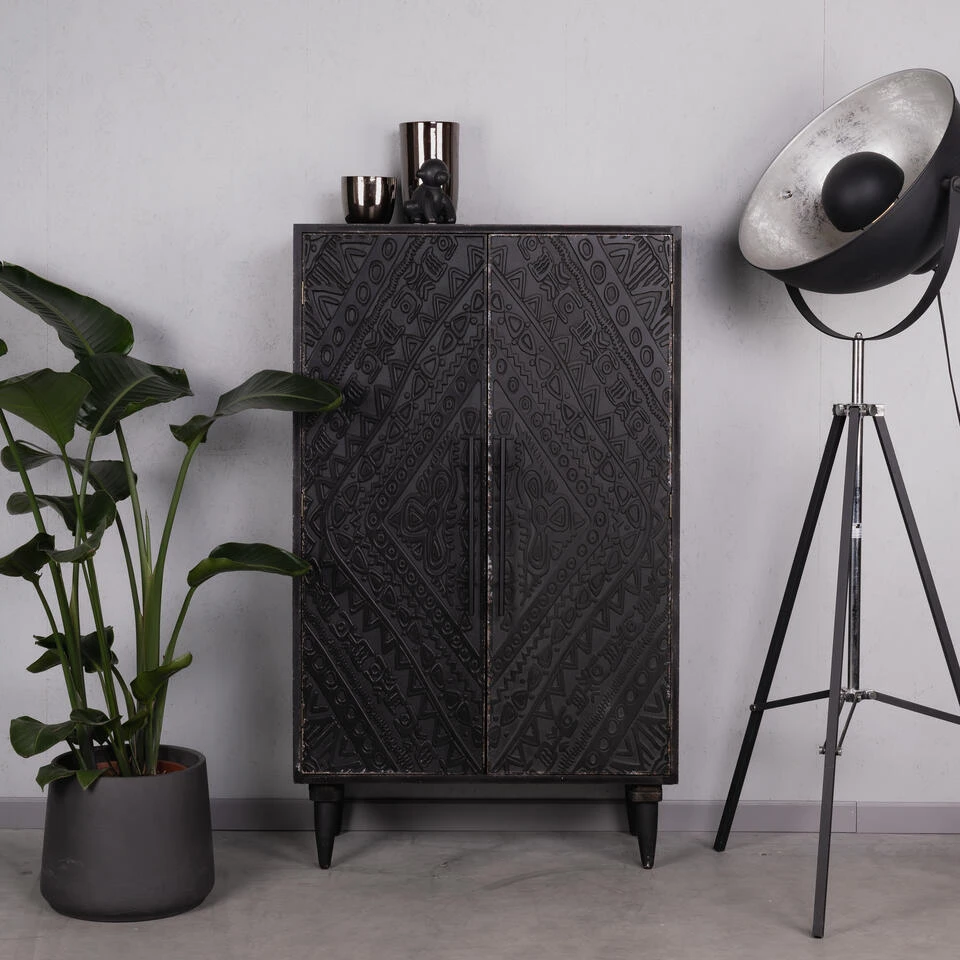 Rootsmann Opbergkast Zwart - Hout Ibiza Stijl - Hout 4 Rootsmann Opbergkast Zwart - Hout Ibiza Stijl - Hout - Afbeelding 2