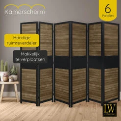 LW Collection Kamerscherm 6 Panelen Zwart Bruin 170X240CM - Paravent - Scheiding -RoomStyle Verkoopwinkel 1000085779 0102