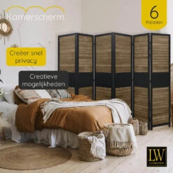 LW Collection Kamerscherm 6 Panelen Zwart Bruin 170X240CM - Paravent - Scheiding -RoomStyle Verkoopwinkel 1000085779 0103