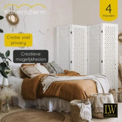 LW Collection Kamerscherm 4 Panelen Wit 170X160CM - Paravent - Scheidingswand -RoomStyle Verkoopwinkel 1000085783 0103