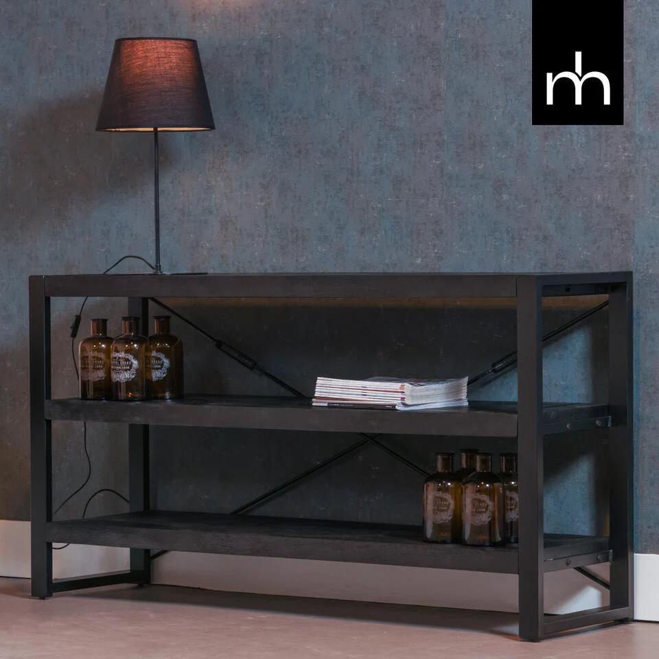 Boekenkast Minneapolis Black 150cm Laag - Mangohout - Zwart - Rechthoekig 3 Boekenkast Minneapolis Black 150cm Laag - Mangohout - Zwart - Rechthoekig - Afbeelding 2