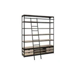 Rootsmann Boekenkast Met Ladder - Hout & Metaal White Wash - Metaal -RoomStyle Verkoopwinkel 1000089164 0101