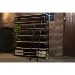 Rootsmann Boekenkast Met Ladder - Hout & Metaal White Wash - Metaal -RoomStyle Verkoopwinkel 1000089164 0102