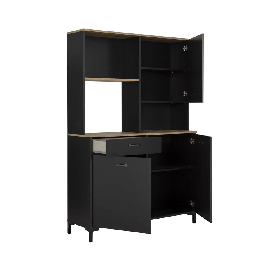 Diagone Servieskast Manchester - 3 Deuren - Zwart/Eikenkleur 4 Diagone Servieskast Manchester - 3 Deuren - Zwart/Eikenkleur - Afbeelding 2