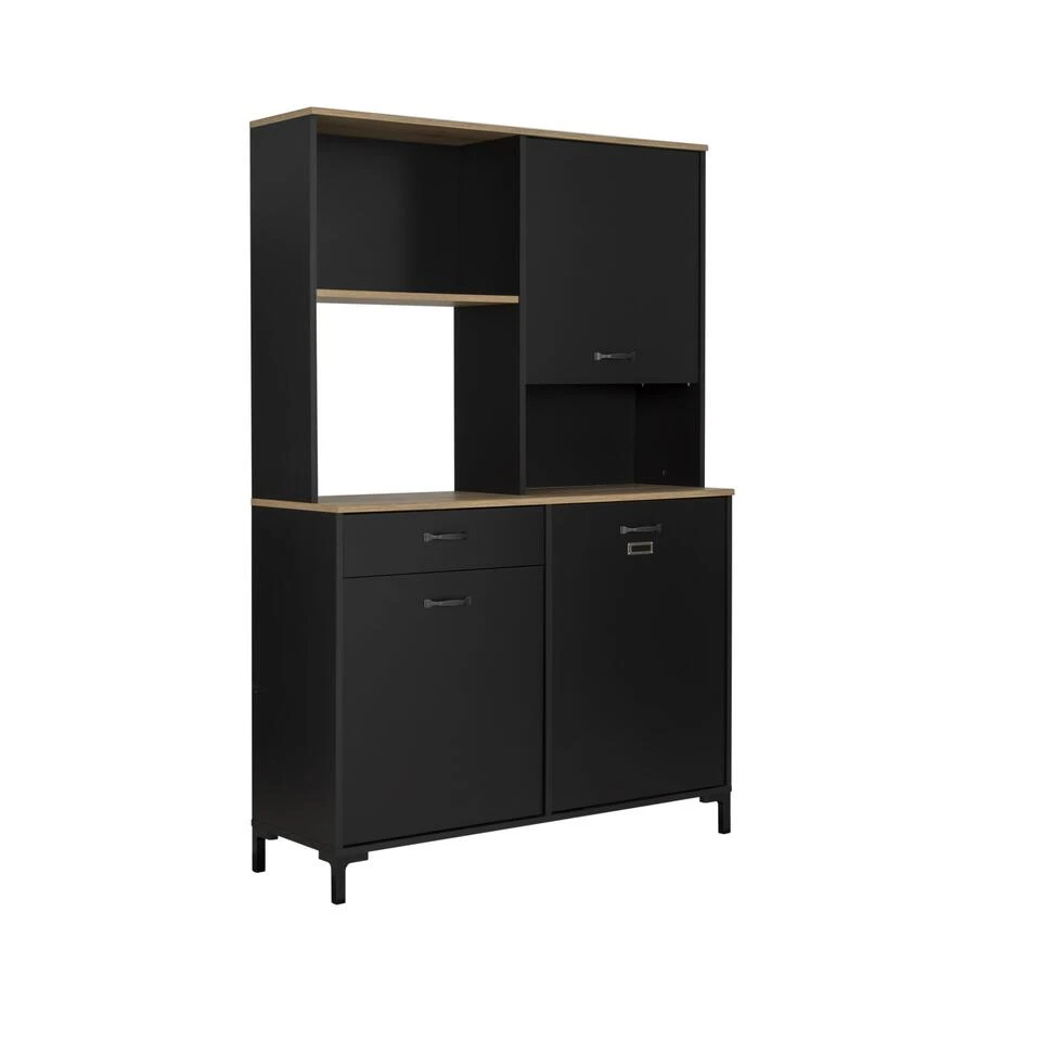 Diagone Servieskast Manchester - 3 Deuren - Zwart/Eikenkleur 5 Diagone Servieskast Manchester - 3 Deuren - Zwart/Eikenkleur - Afbeelding 3