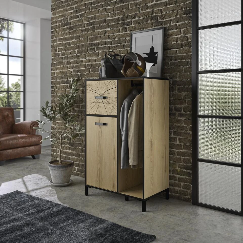 Diagone Kledingkast Armor - 2 Deuren - Incl. Stang - Zwart/eikenkleur 6 Diagone Kledingkast Armor - 2 Deuren - Incl. Stang - Zwart/eikenkleur - Afbeelding 4