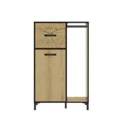 Diagone Kledingkast Armor - 2 Deuren - Incl. Stang - Zwart/eikenkleur