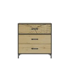 Diagone Ladekast Armor - 3 Laden - Zwart/eikenkleur