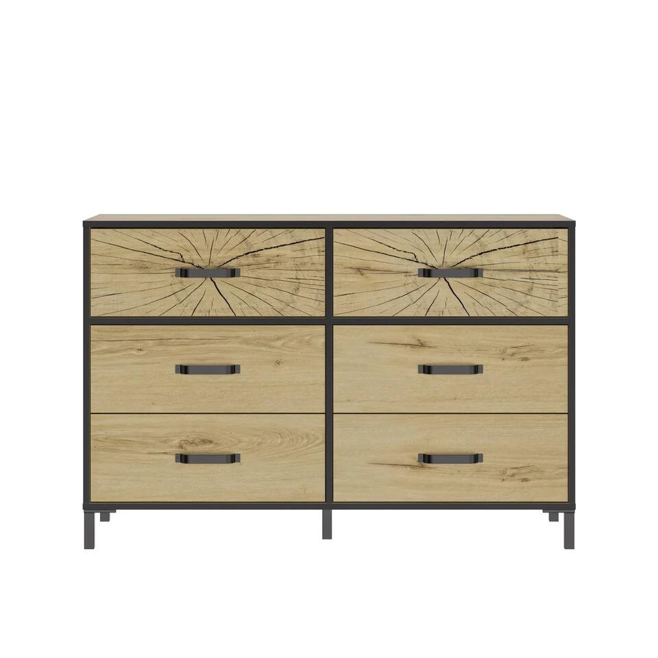 Diagone Ladekast Armor - 6 Laden - Zwart/eikenkleur 3 Diagone Ladekast Armor - 6 Laden - Zwart/eikenkleur