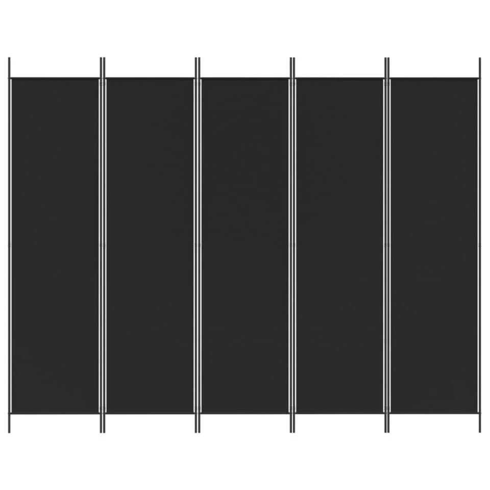 VidaXL Kamerscherm Met 5 Panelen 250x200 Cm Stof Zwart 5 VidaXL Kamerscherm Met 5 Panelen 250x200 Cm Stof Zwart - Afbeelding 3