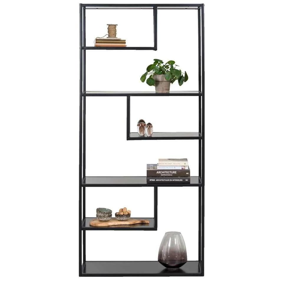 WOOOD Boeken Kast Teun - Zwart - 188x85x35 Centimeter 4 WOOOD Boeken Kast Teun - Zwart - 188x85x35 Centimeter - Afbeelding 2