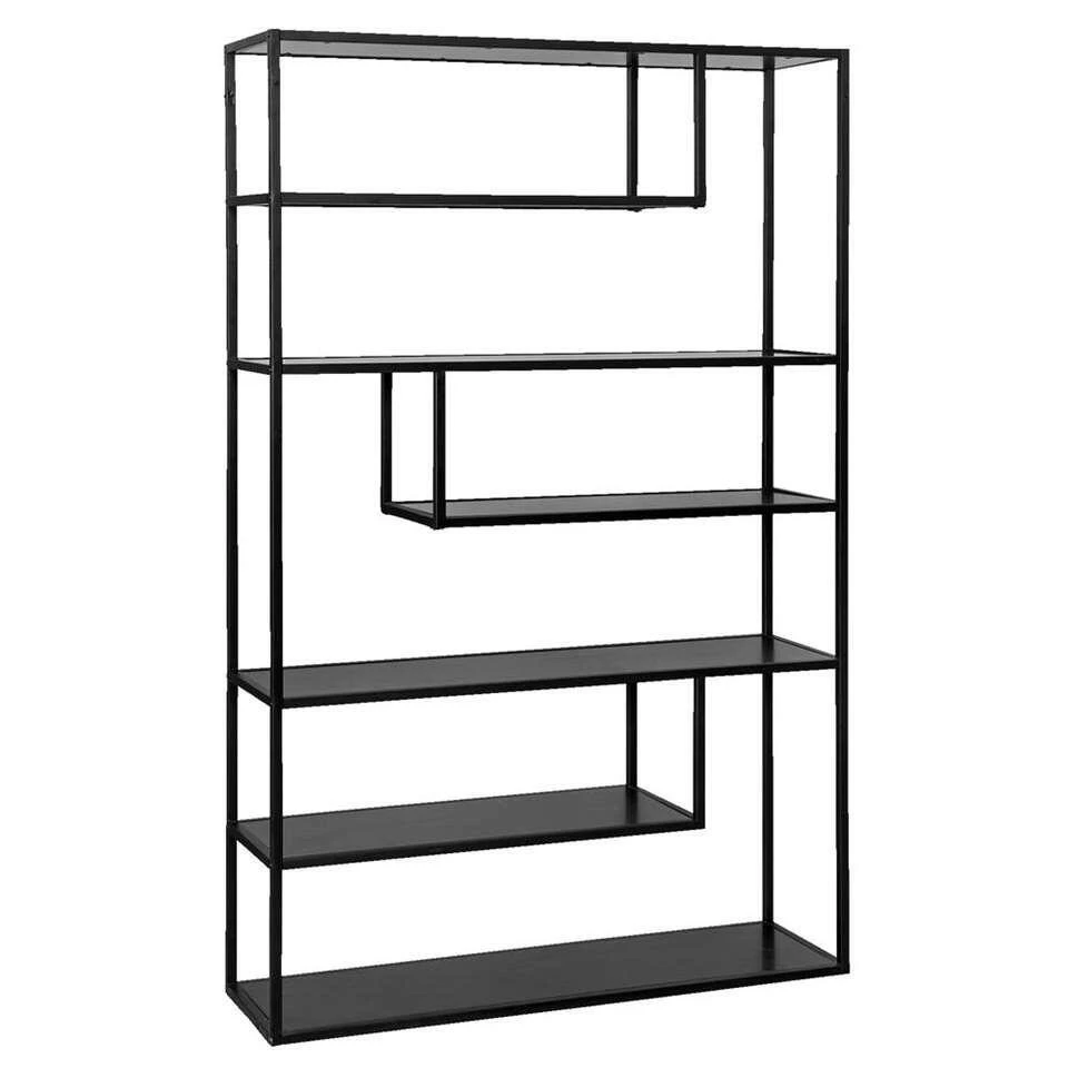 WOOOD Boekenkast Teun 6 Vakken - Zwart - 188x120x35 Centimeter 4 WOOOD Boekenkast Teun 6 Vakken - Zwart - 188x120x35 Centimeter - Afbeelding 2