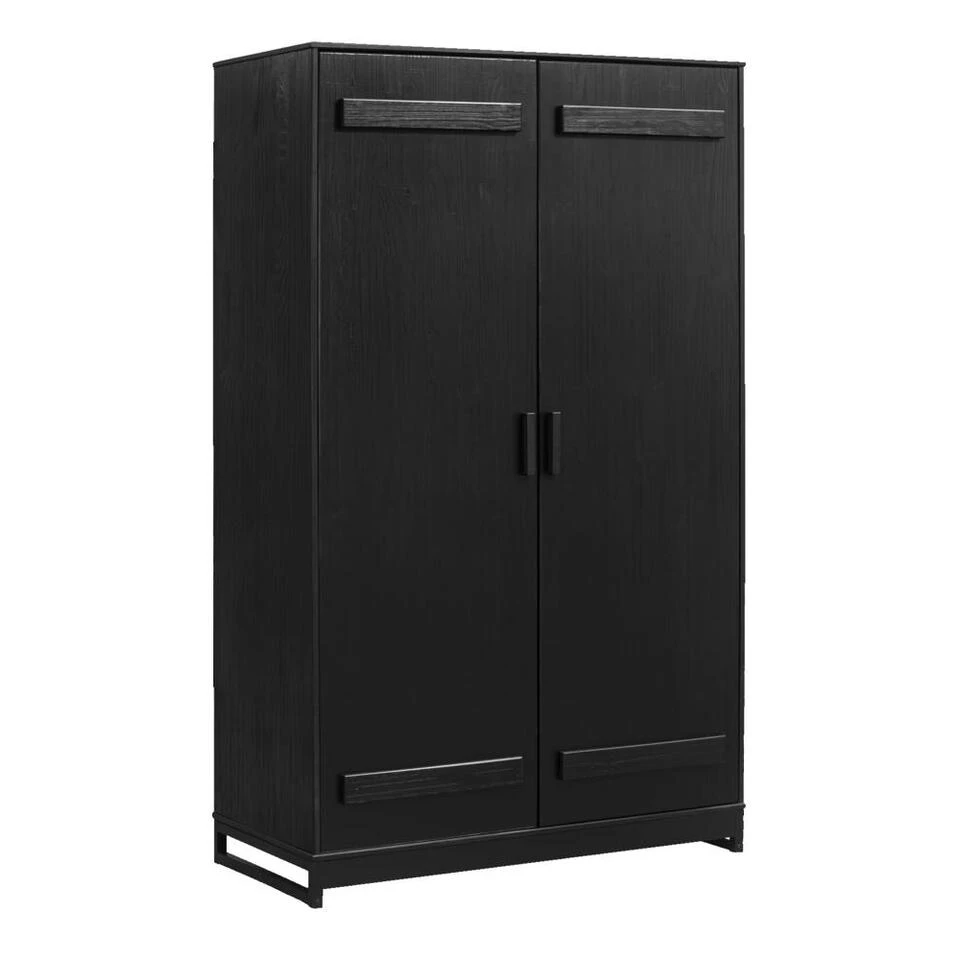 Kledingkast Santos 2-deurs - Zwart - 180x110x52 Cm 6 Kledingkast Santos 2-deurs - Zwart - 180x110x52 Cm - Afbeelding 4