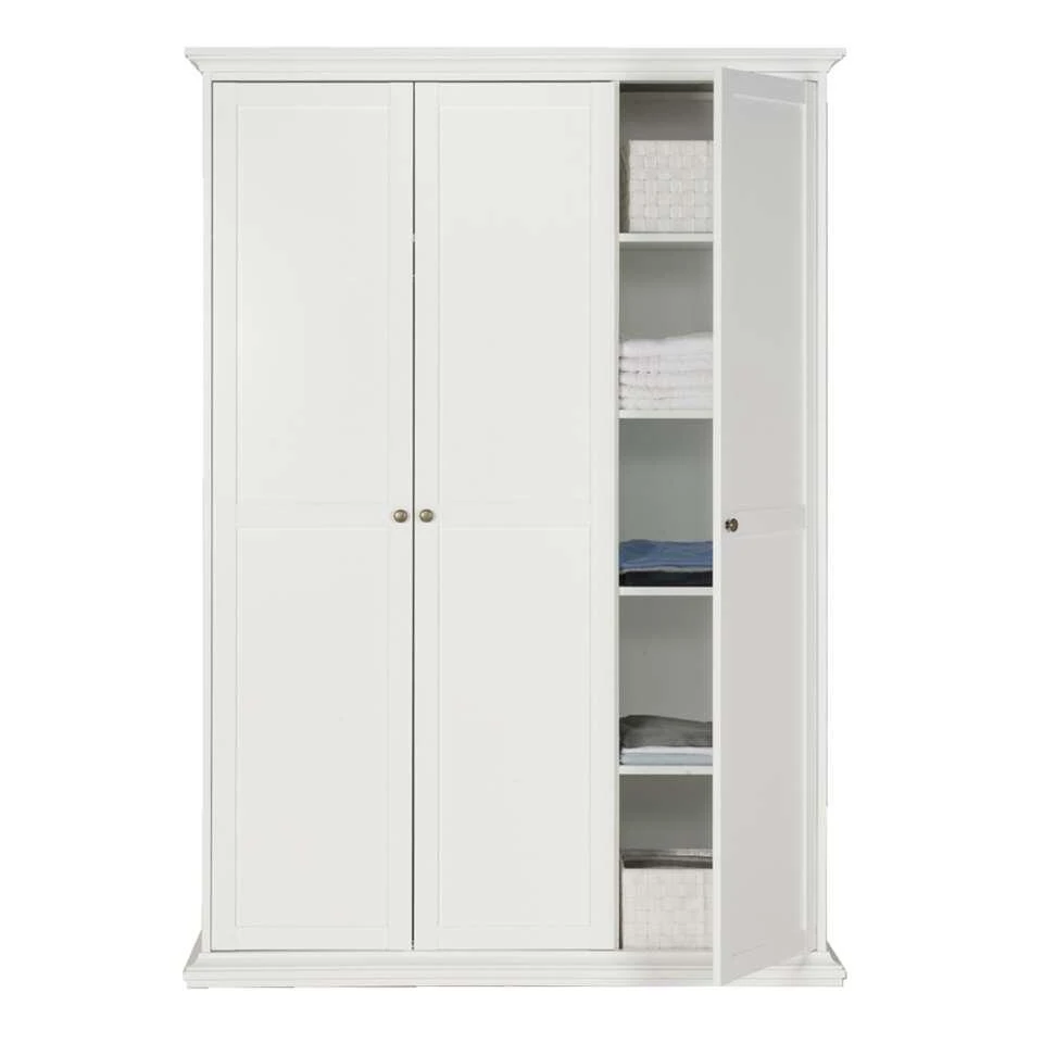 Kledingkast Fleur 3-deurs - Wit - 201x139x61 Cm 4 Kledingkast Fleur 3-deurs - Wit - 201x139x61 Cm - Afbeelding 2