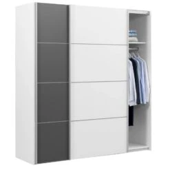 Schuifdeurkast Verona Wit - Wit/antraciet - 200x182x64 Cm -RoomStyle Verkoopwinkel 12402960 0330